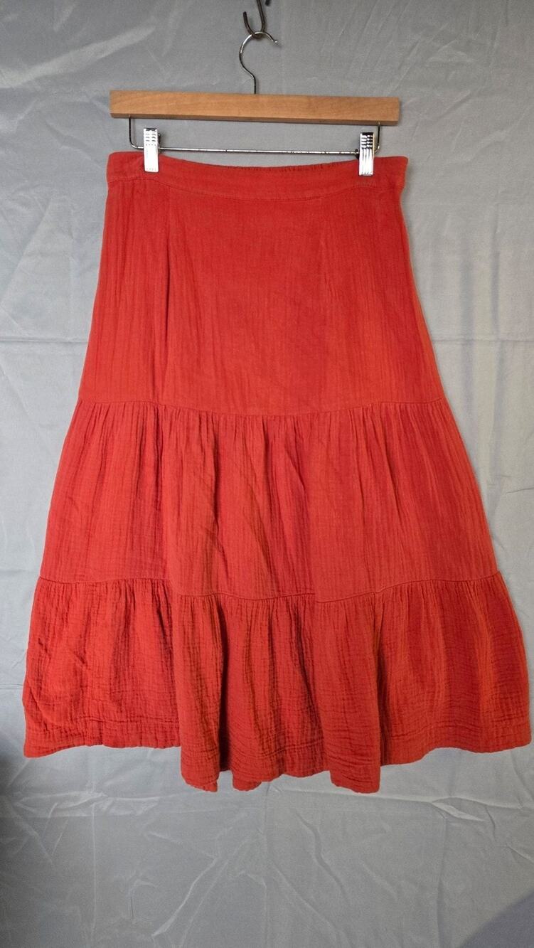 St. John's Bay Skirt Womens Medium Orange Tiered Peasant Crinkle Midi Boho *hole